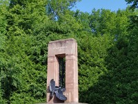 2018-05-19 10.22.51  -->  The French placed a monument on the site in 1922 with a wry sense of humor depicting the German Imperial Eagle shot dead and fallen from its plinth....